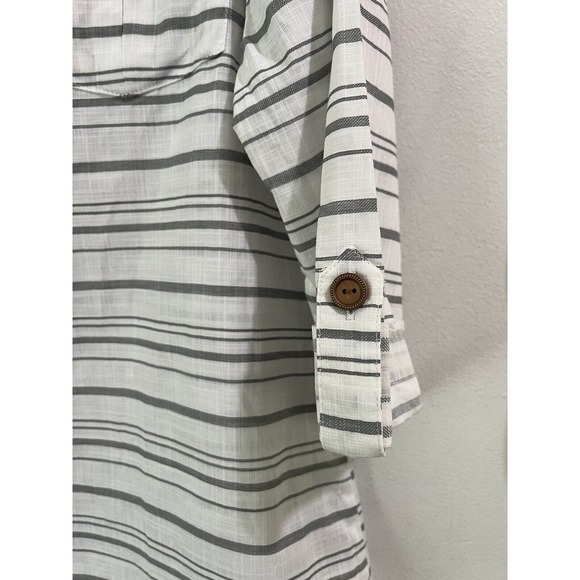 NWT Dotti Baja White Gray Striped Cotton Button Up Dress Swim Cover-up Sz Small - Picture 6 of 9